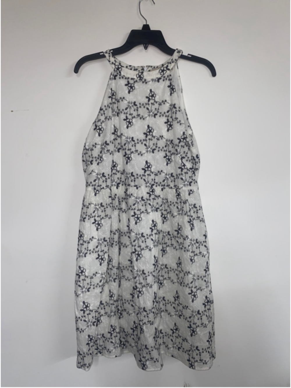 Loft Black and White Flower Eyelet Halter Dress - knee length, size Medium